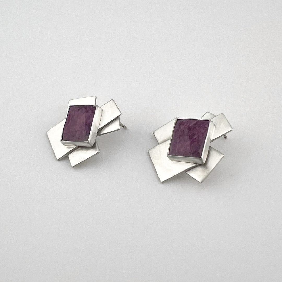 Pink Sapphire Modern Statement Earrings