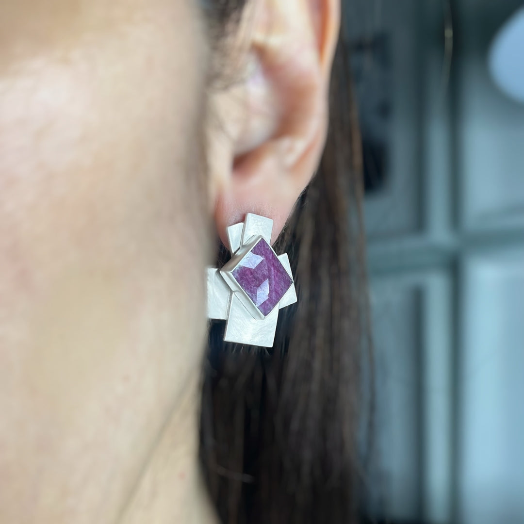 Pink Sapphire Modern Statement Earrings