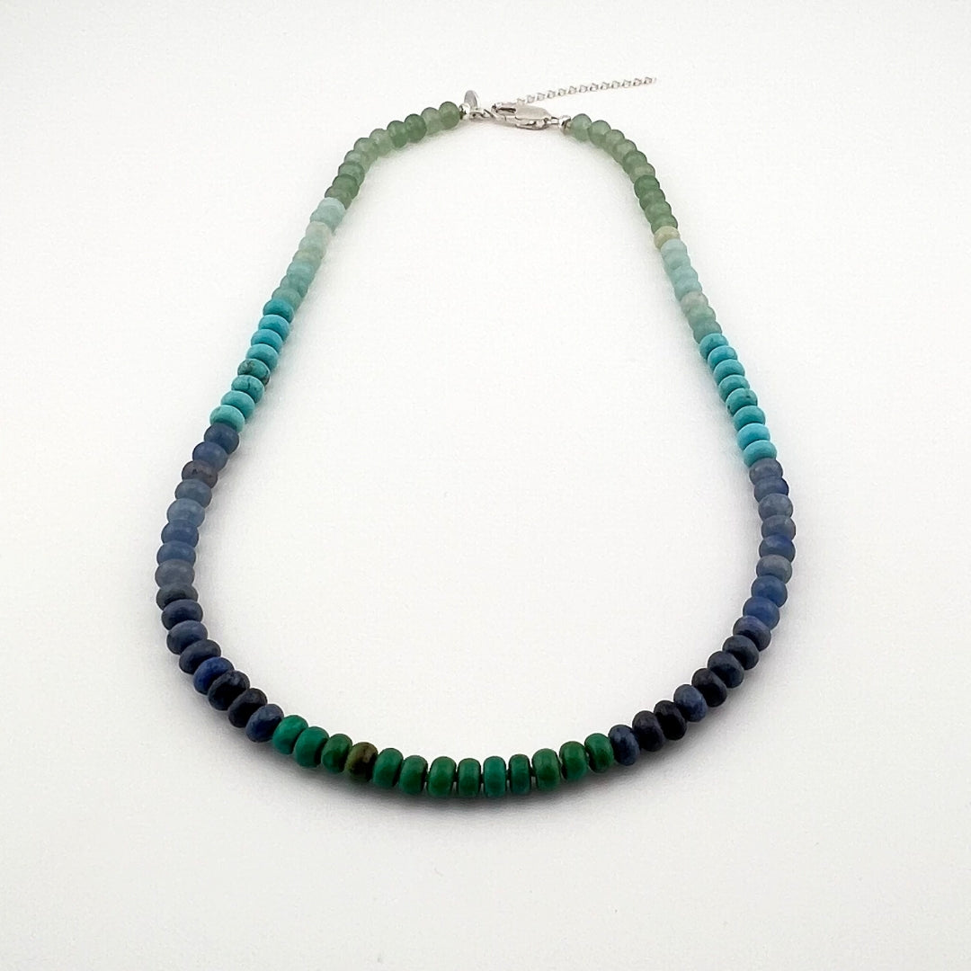 Water - Knotted Silk Gemstone Bead Necklace