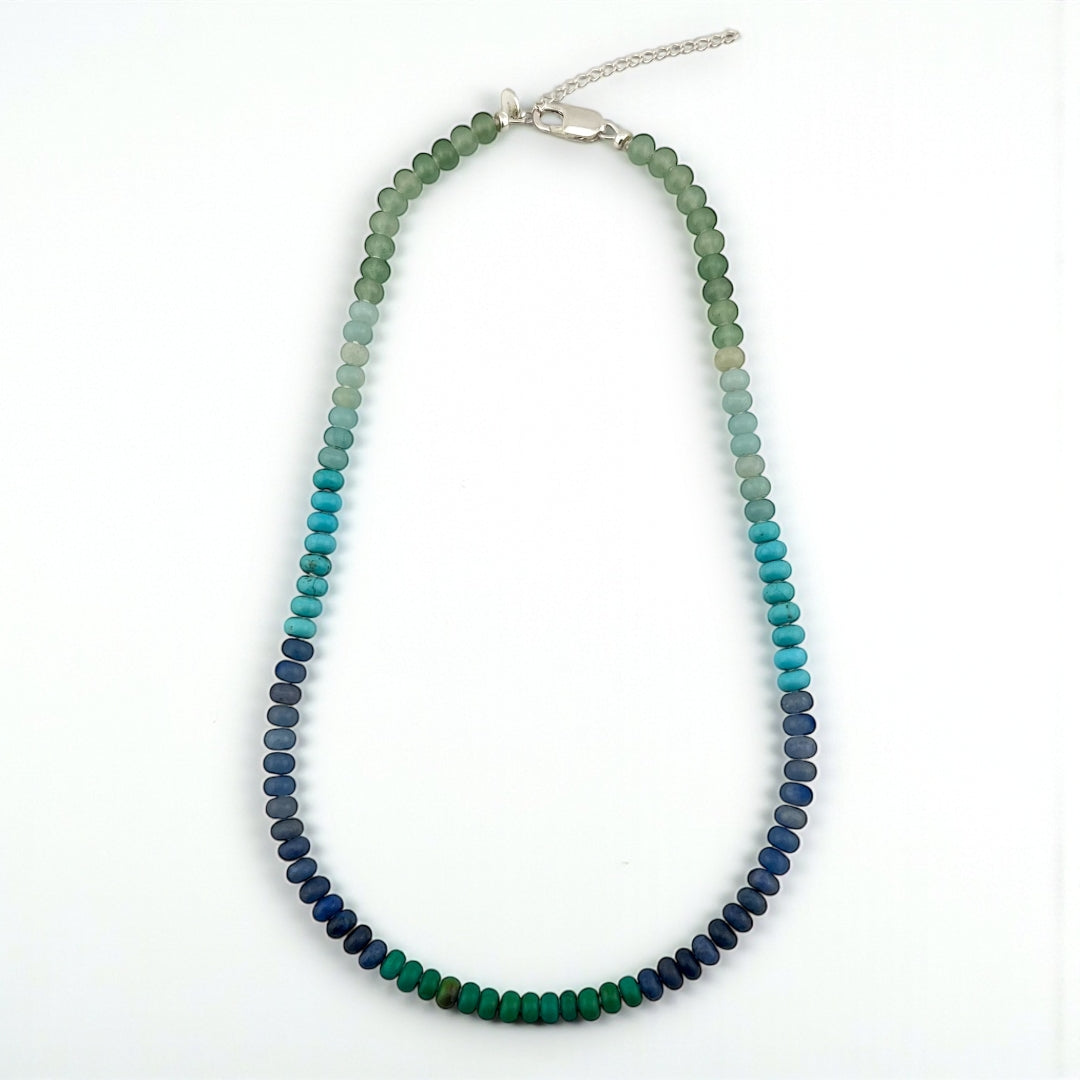Water - Knotted Silk Gemstone Bead Necklace