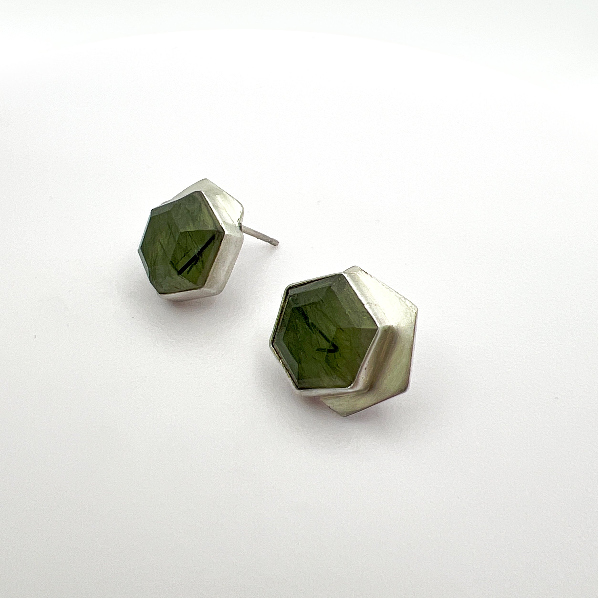 Hexagonal Green Quartz Earrings