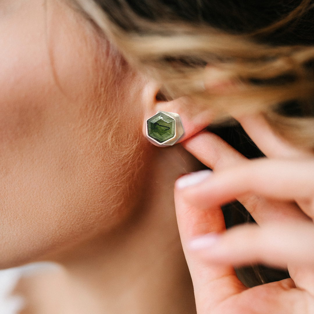 Hexagonal Green Quartz Earrings