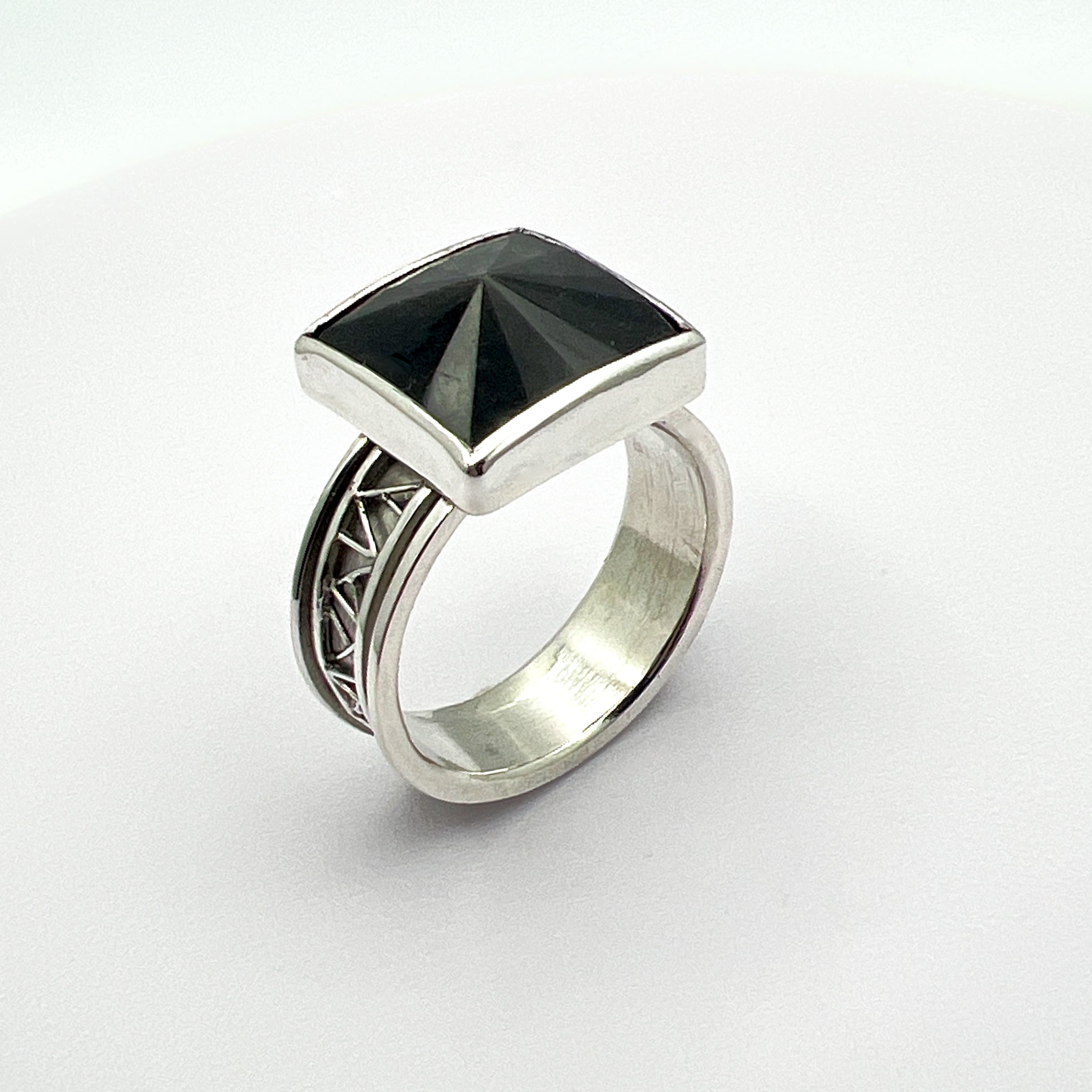 Silver Sheen Obsidian Spinning Ring