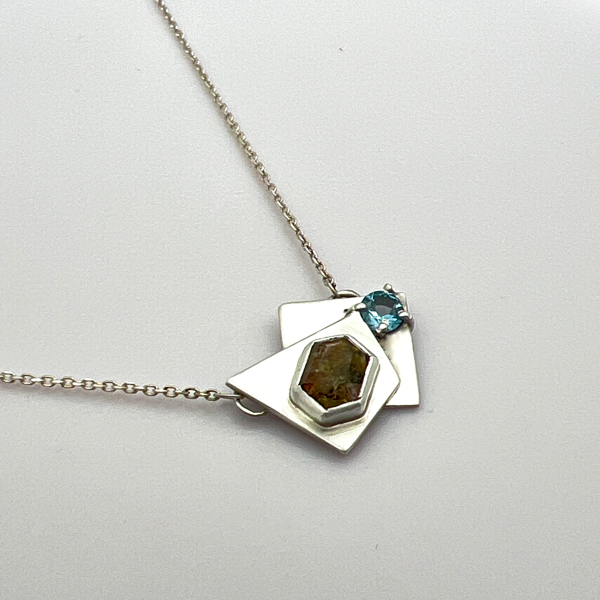 Geometric Tourmaline and Blue Topaz Necklace