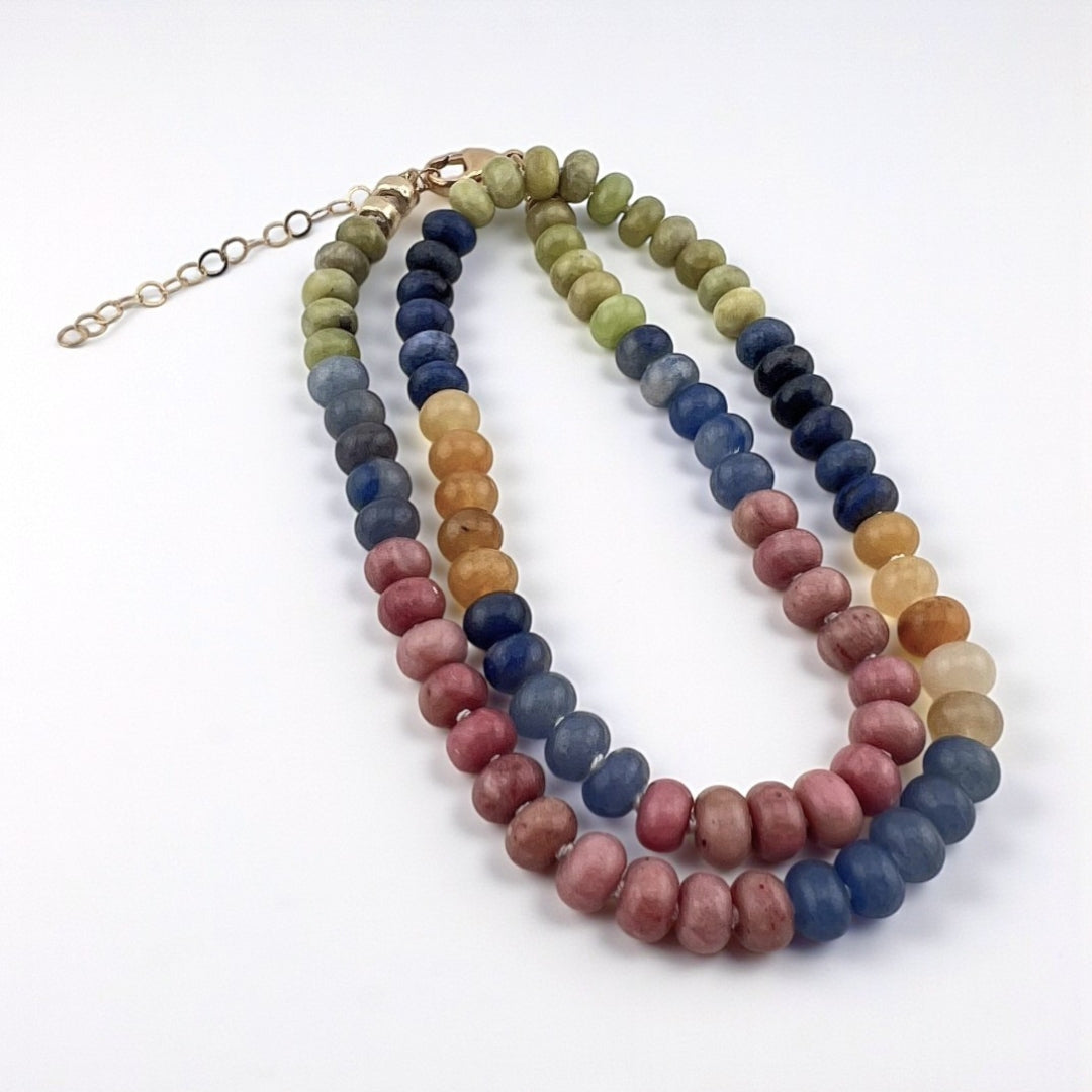 Cold and Warm - Knotted Silk Gemstone Bead Necklace