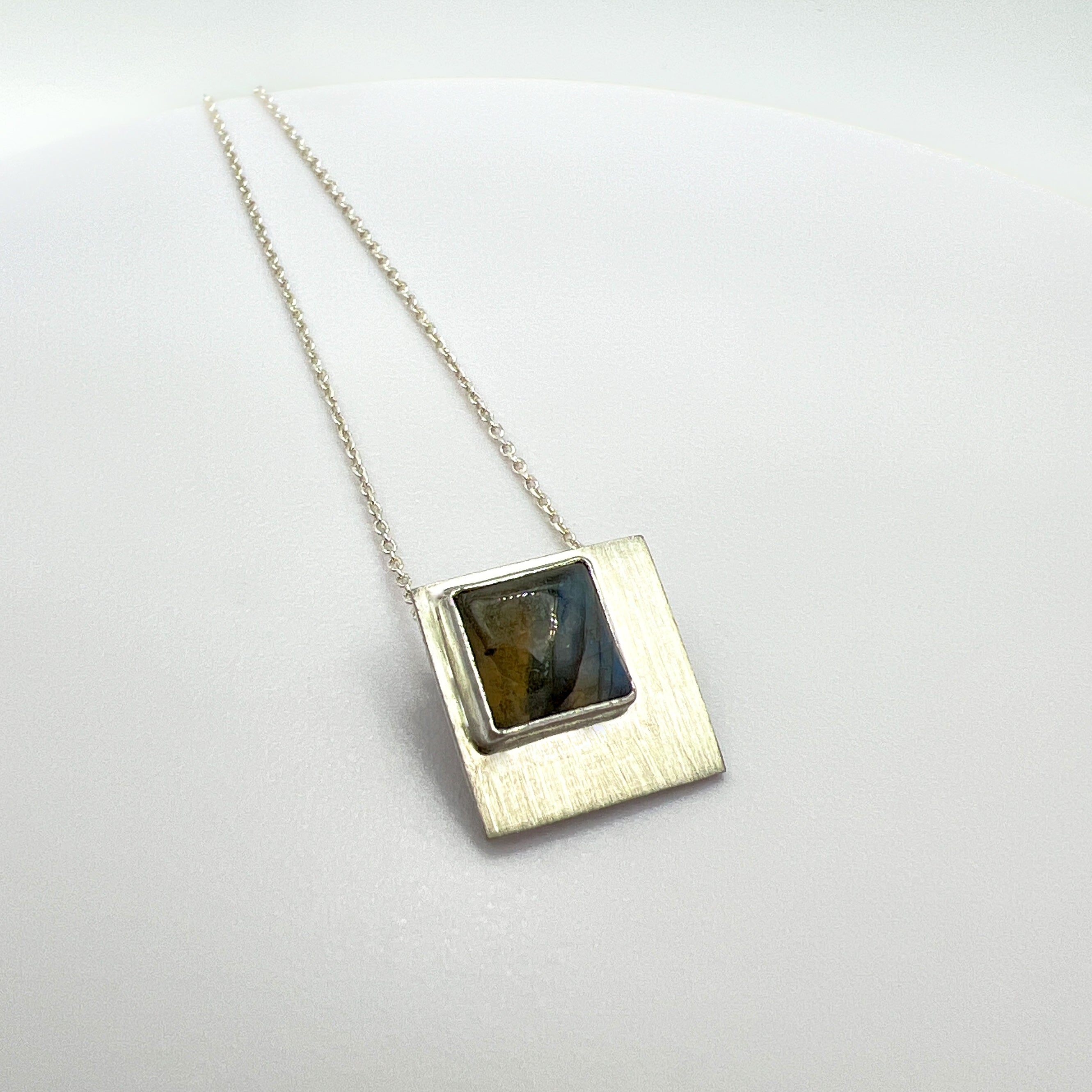 Squared Labradorite Silver Pendant